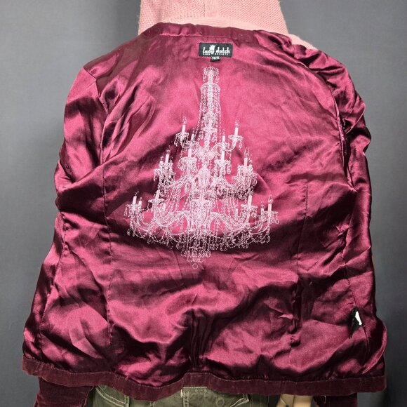 Y2K Lady Dutch Fitted Jacket Coat Size L Burgundy Corduroy Pink Knit Hooded - Picture 14 of 16